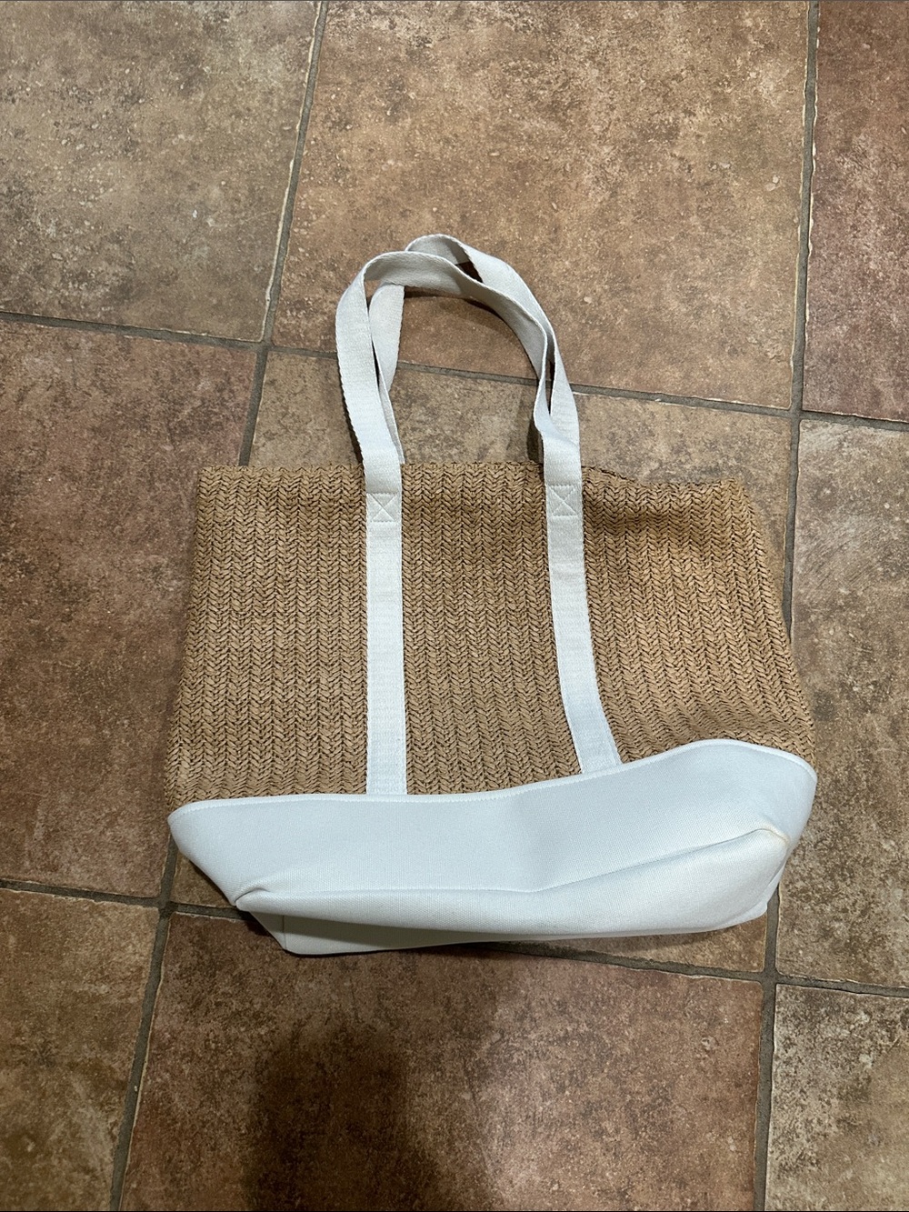 Show me your mumu Woven Straw Tote Bag with White Trim